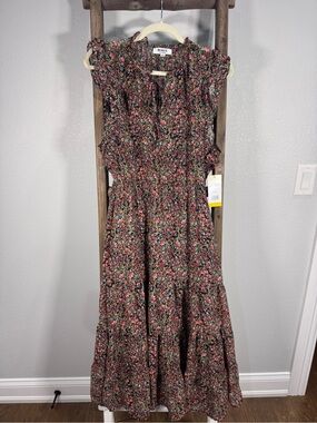 BB Dakota Black Ditsy Dress with Pink & Green Floral Print